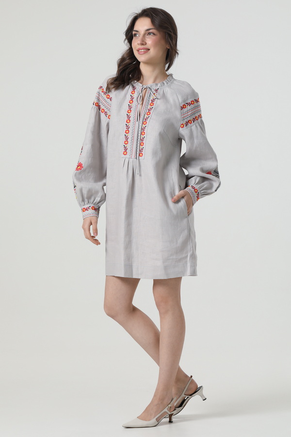 Vyshyvanka dress made of gray linen Ruzhyna